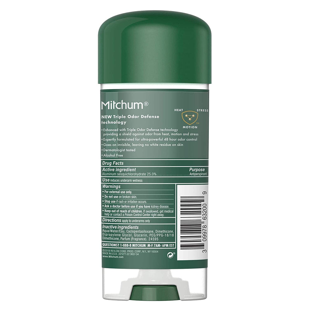 Desodorante Mitchum con gel de secado rápido para sensación limpia.