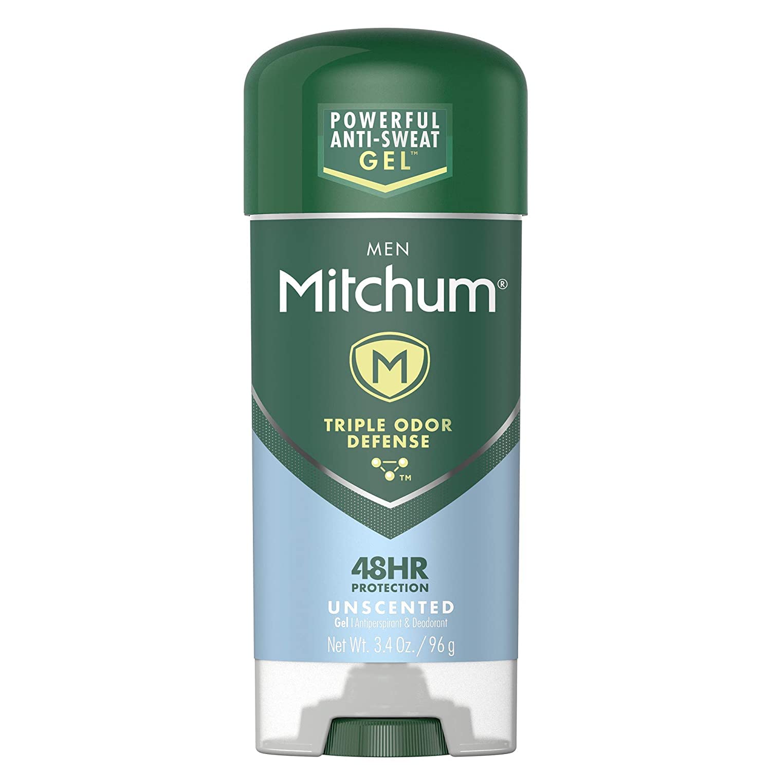 Mitchum Hombre gel desodorante sin fragancia para aplicación rápida y diaria.