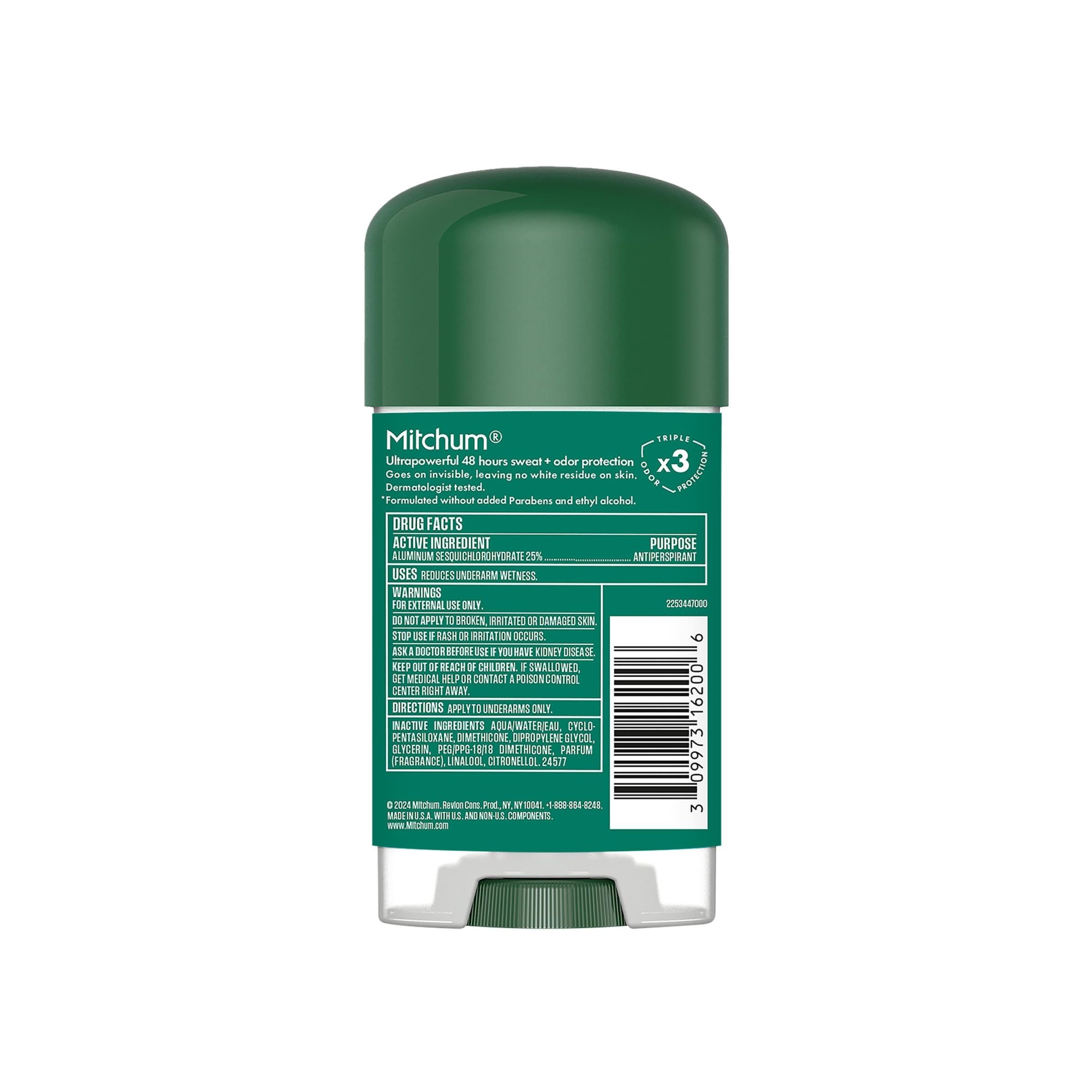 Desodorante Mitchum dermatológicamente probado y vegano.