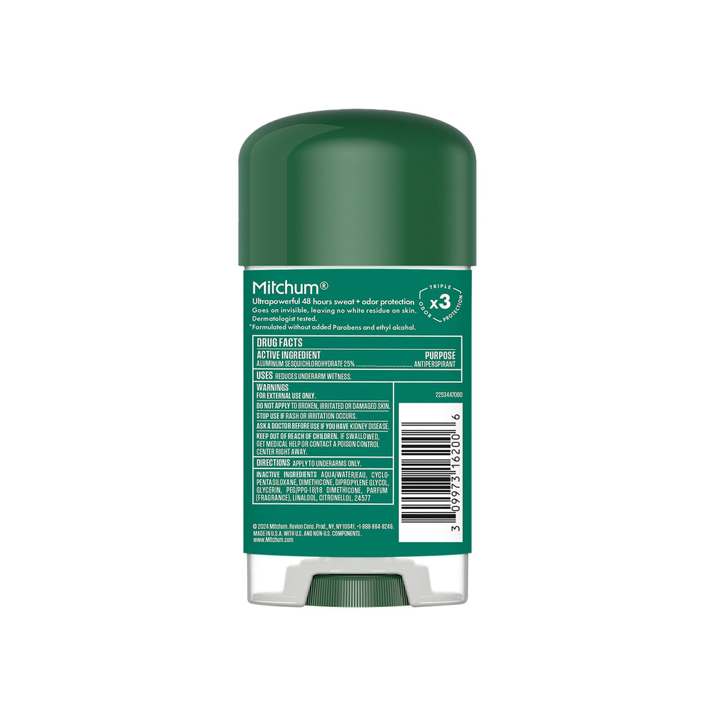 Desodorante Mitchum dermatológicamente probado y vegano.