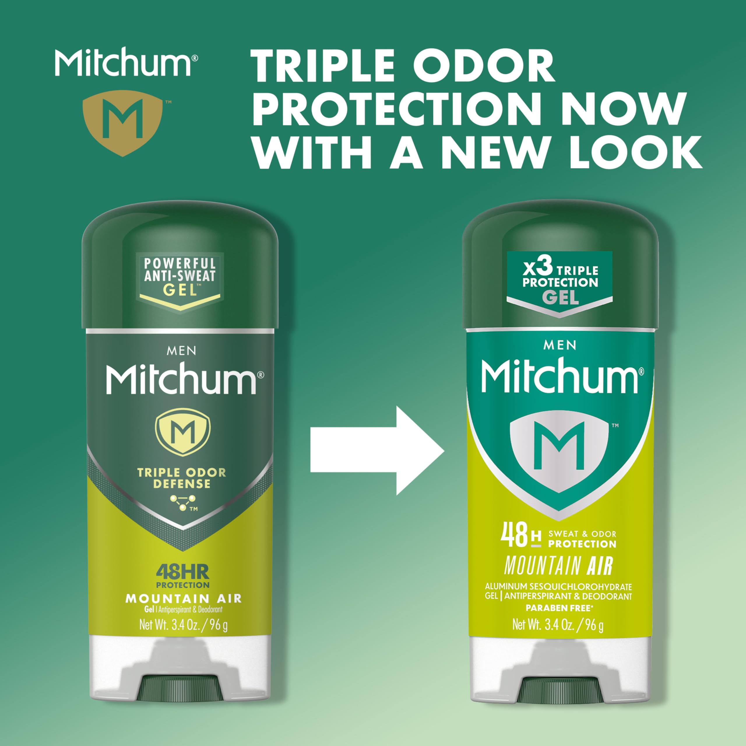 Mitchum Mountain Air packaging highlights alcohol-free, skin-friendly formula.
