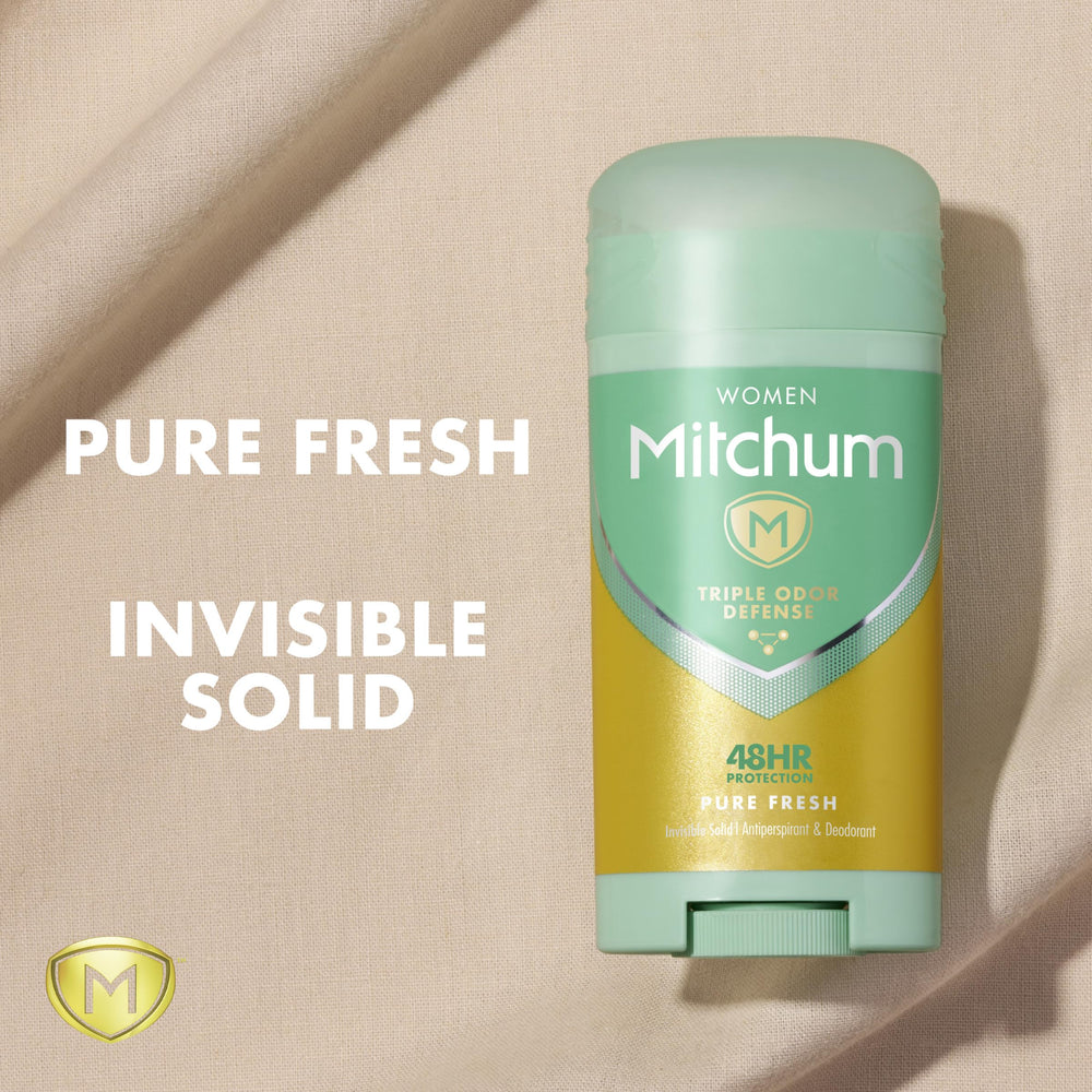 Mitchum Pure Fresh packaging emphasizes travel-friendly 2.7 oz size.