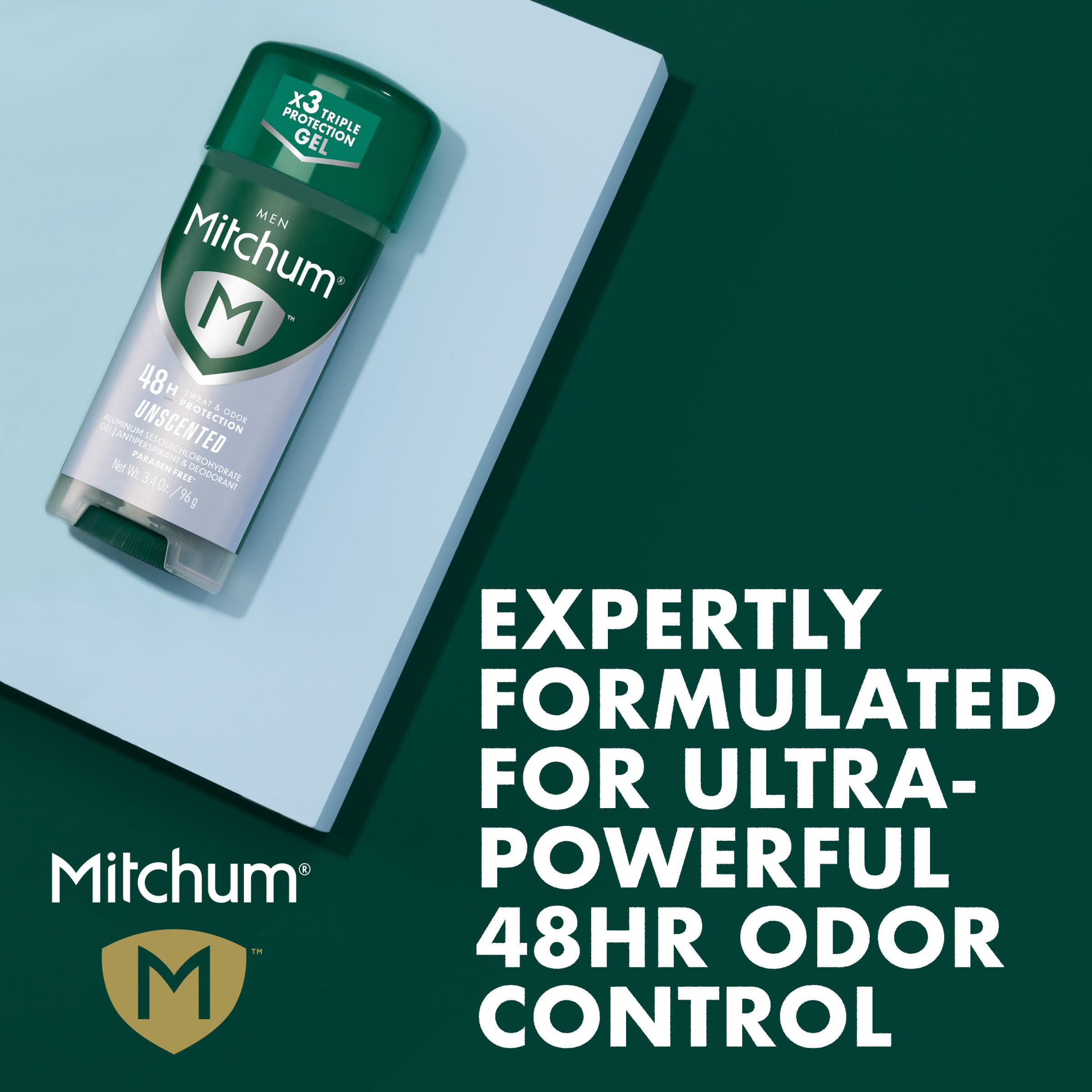 Mitchum Triple Odor Protection gel applied smoothly with no visible residue.