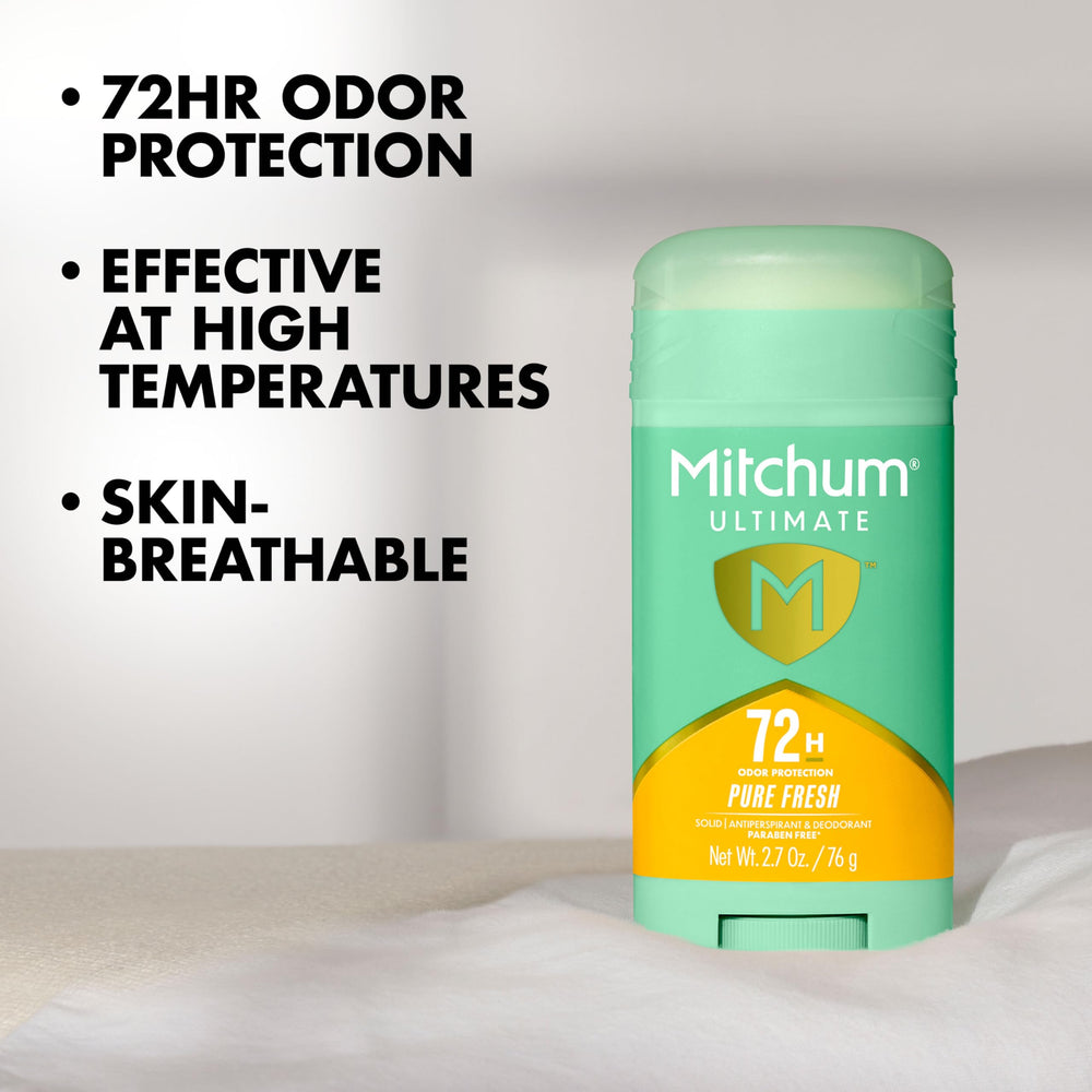 Mitchum Ultimate 72H: empaque frontal con aroma fresco y notas de pera.