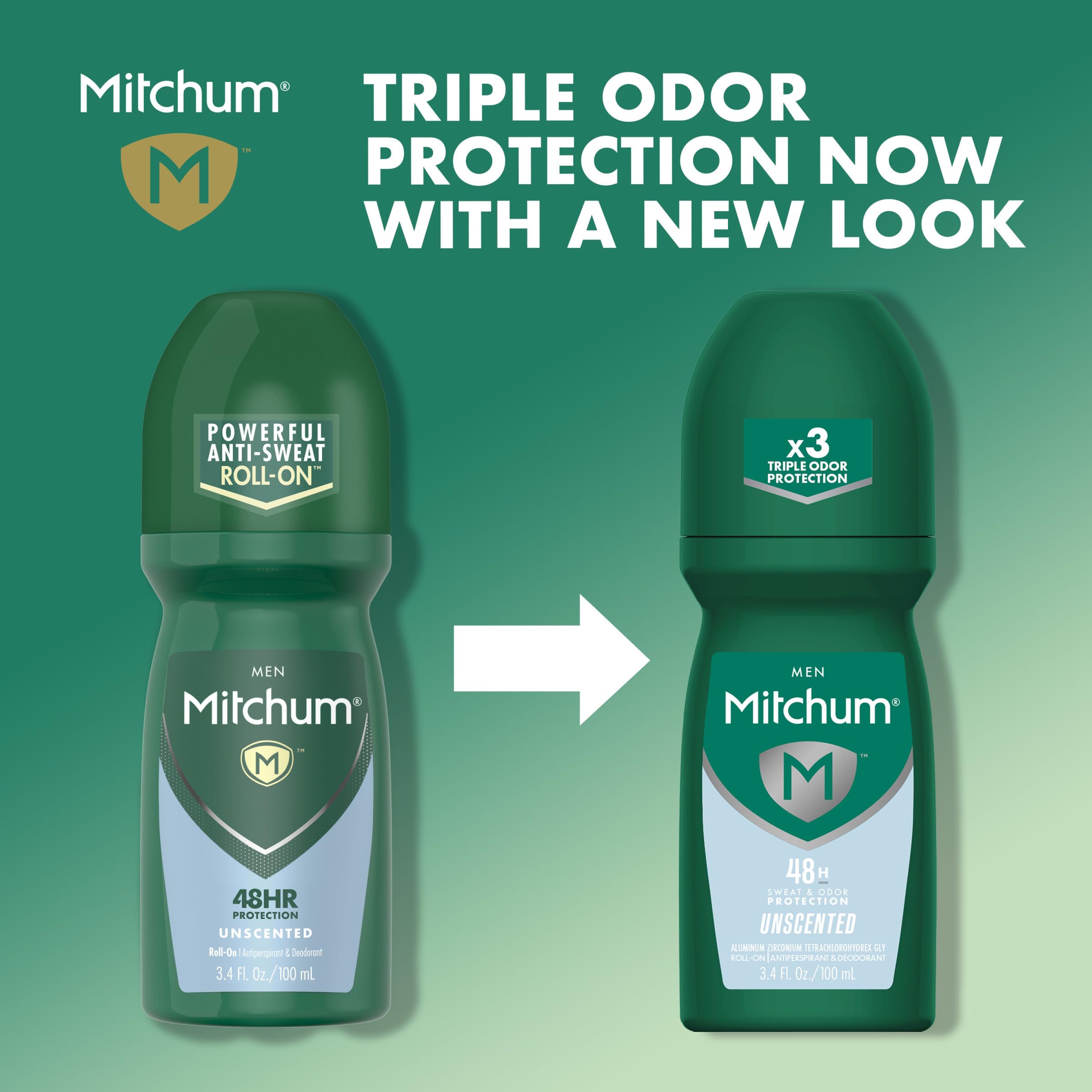 Mitchum Unscented Roll-On alcohol-free option gentle on sensitive skin.