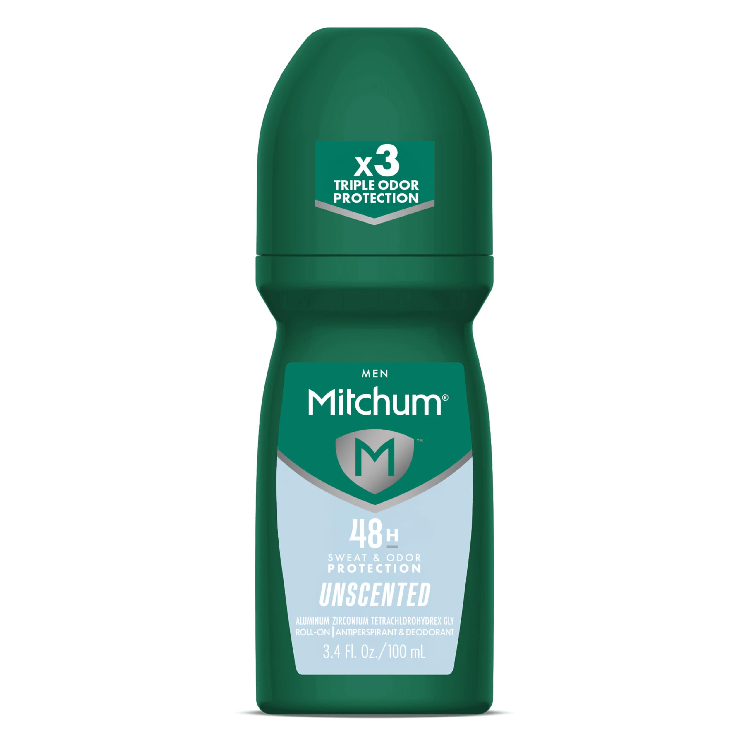 Mitchum Unscented Roll-On application for smooth coverage and all-day freshness.