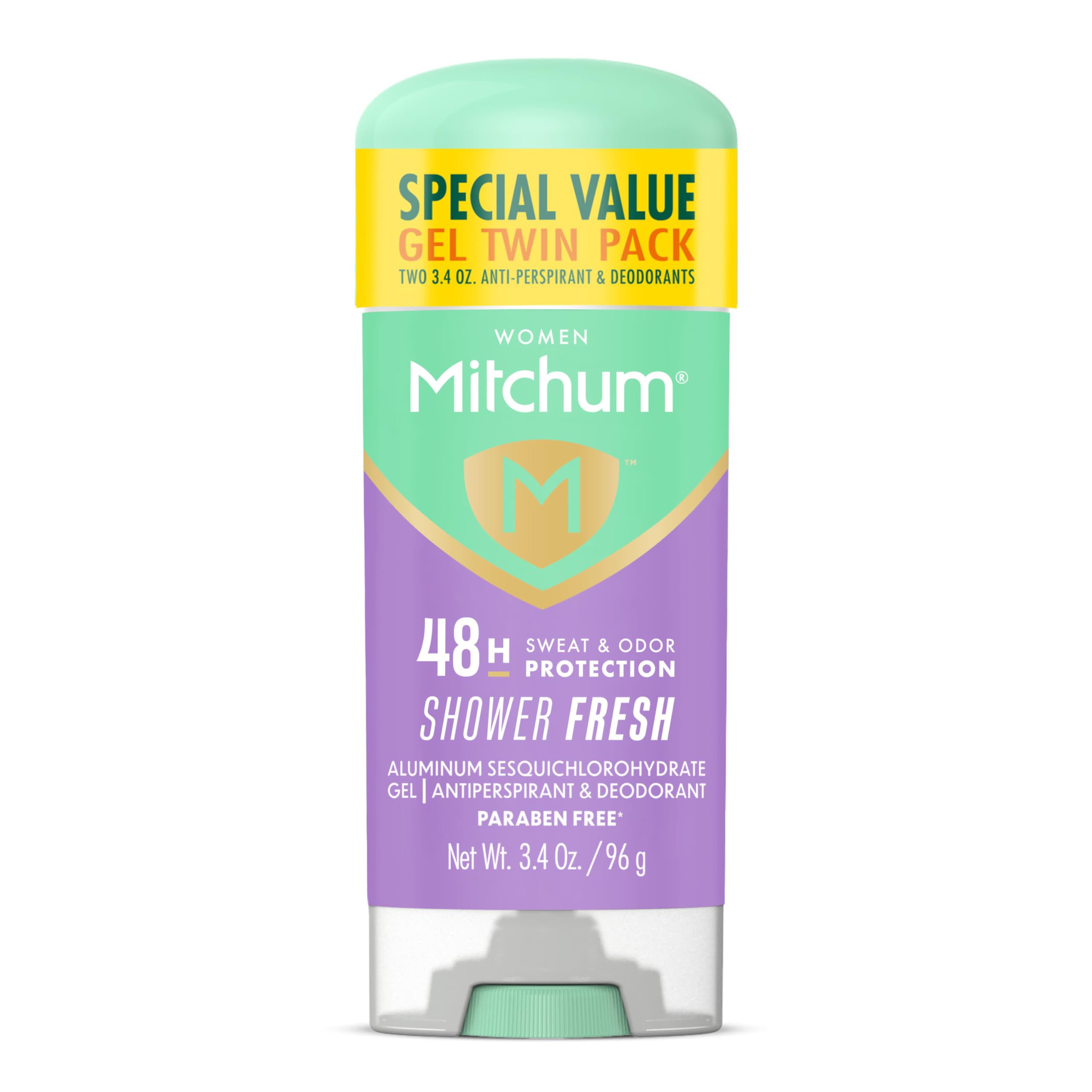 Mitchum Shower Fresh gel stick twin-pack front view for all-day freshness