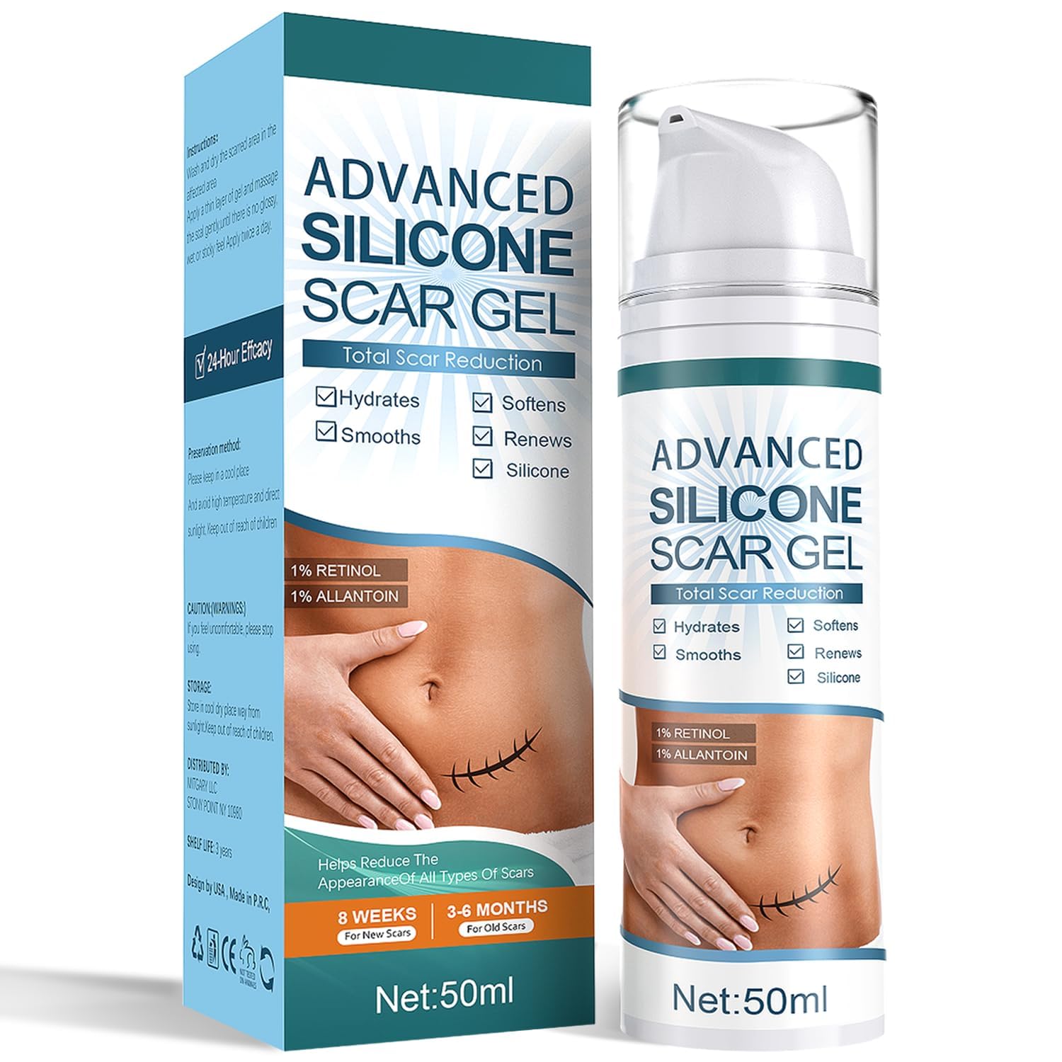 Mitgary Advanced Scar Gel bottle shows silicone scar care for healing.