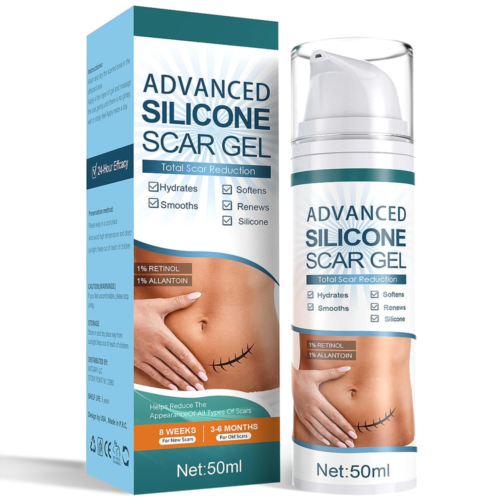 Mitgary Advanced Scar Gel bottle shows silicone scar care for healing.