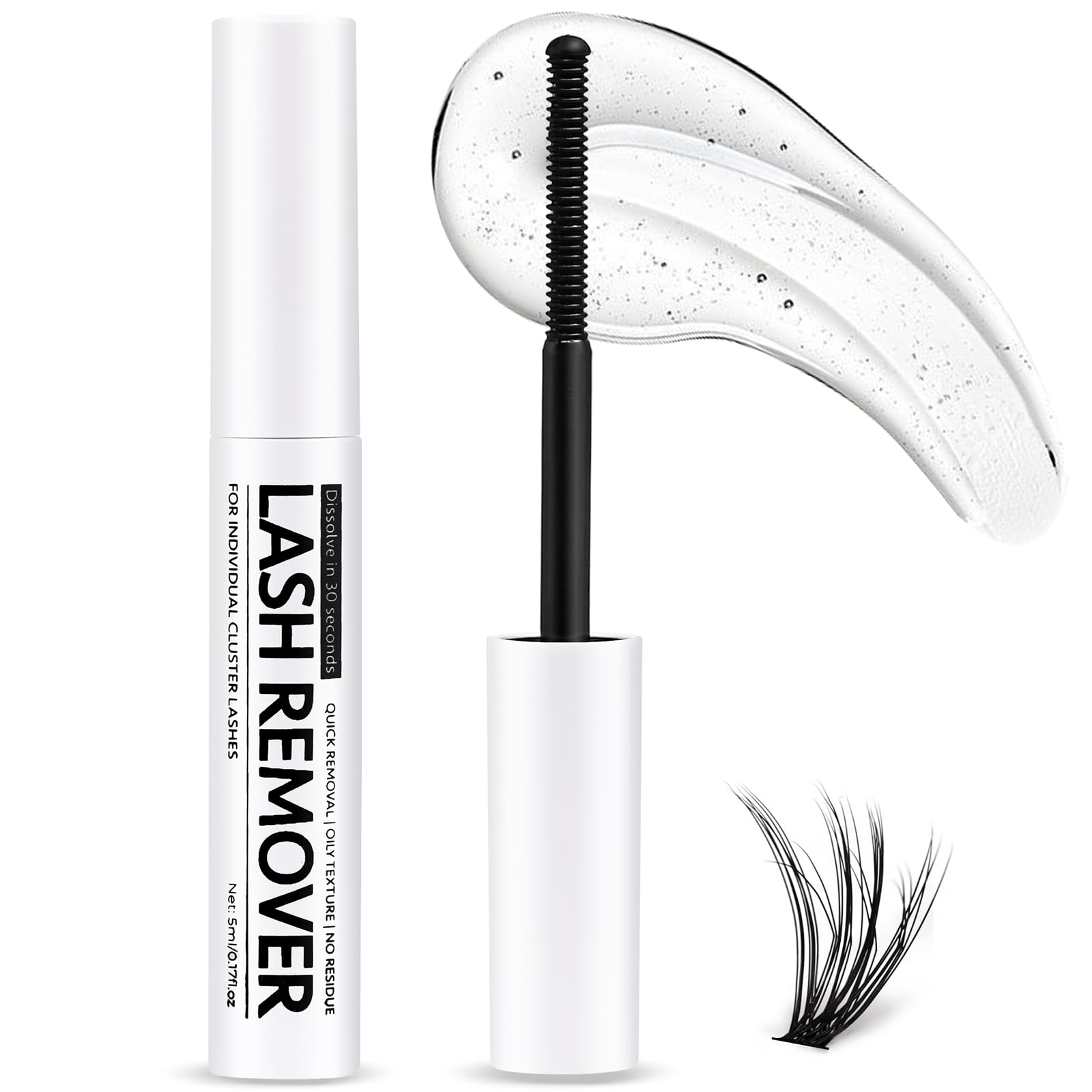 Miuffue Eyelash Glue Remover bottle with spiral brush for precise, fast lash removal
