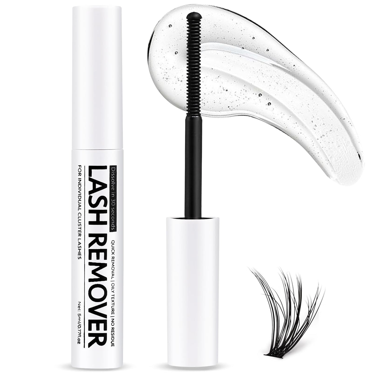 Miuffue Eyelash Glue Remover bottle with spiral brush for precise, fast lash removal