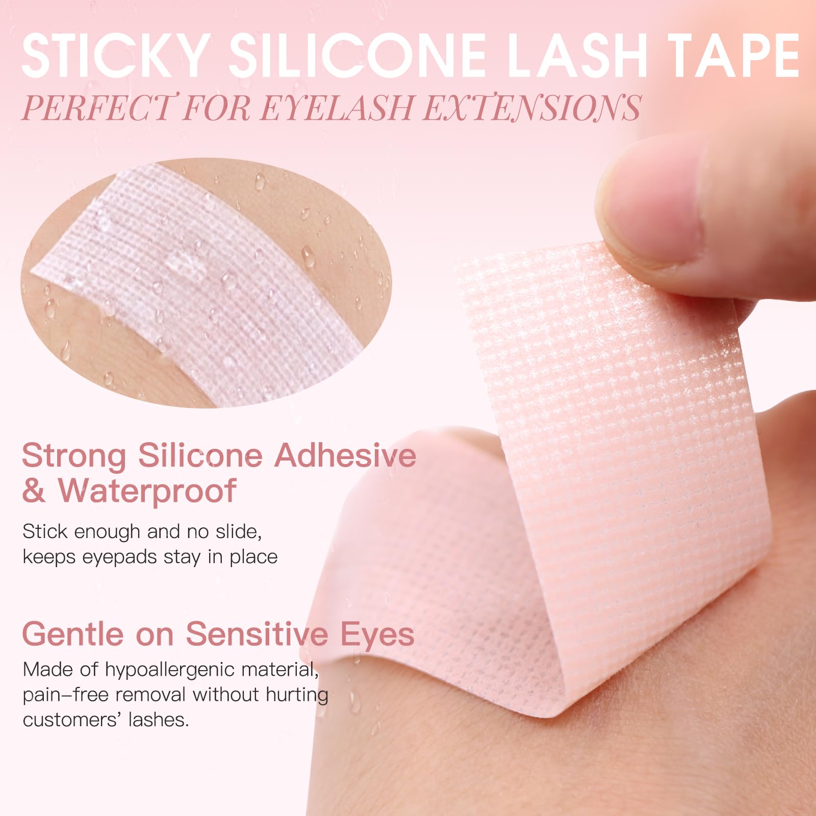 Miuffue pink sensitive lash tape with gentle adhesion and easy removal.