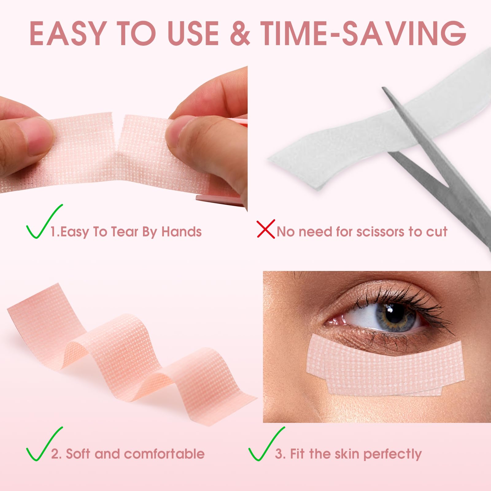 Miuffue lash tape is easy to tear by hand for quick adjustments.