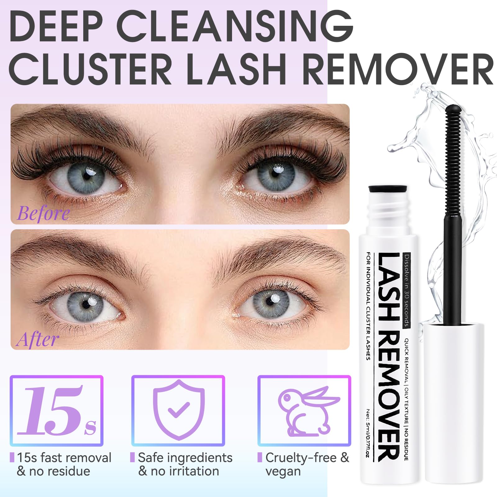Miuffue remover spiral brush head deep cleans lash roots.