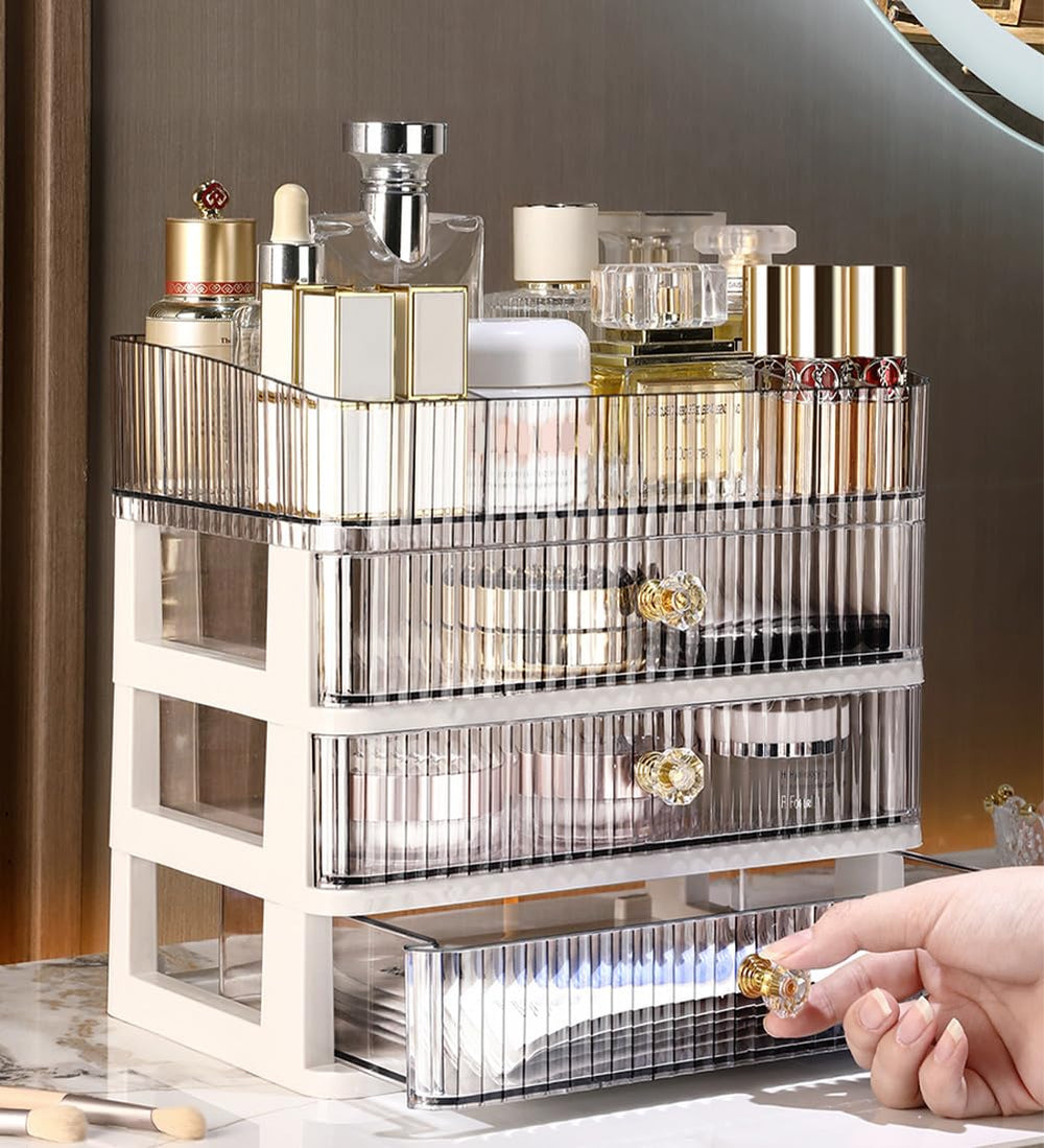 MIUOPUR makeup organizer uses eco-friendly PET plus PP materials for safe storage of delicate cosmetics