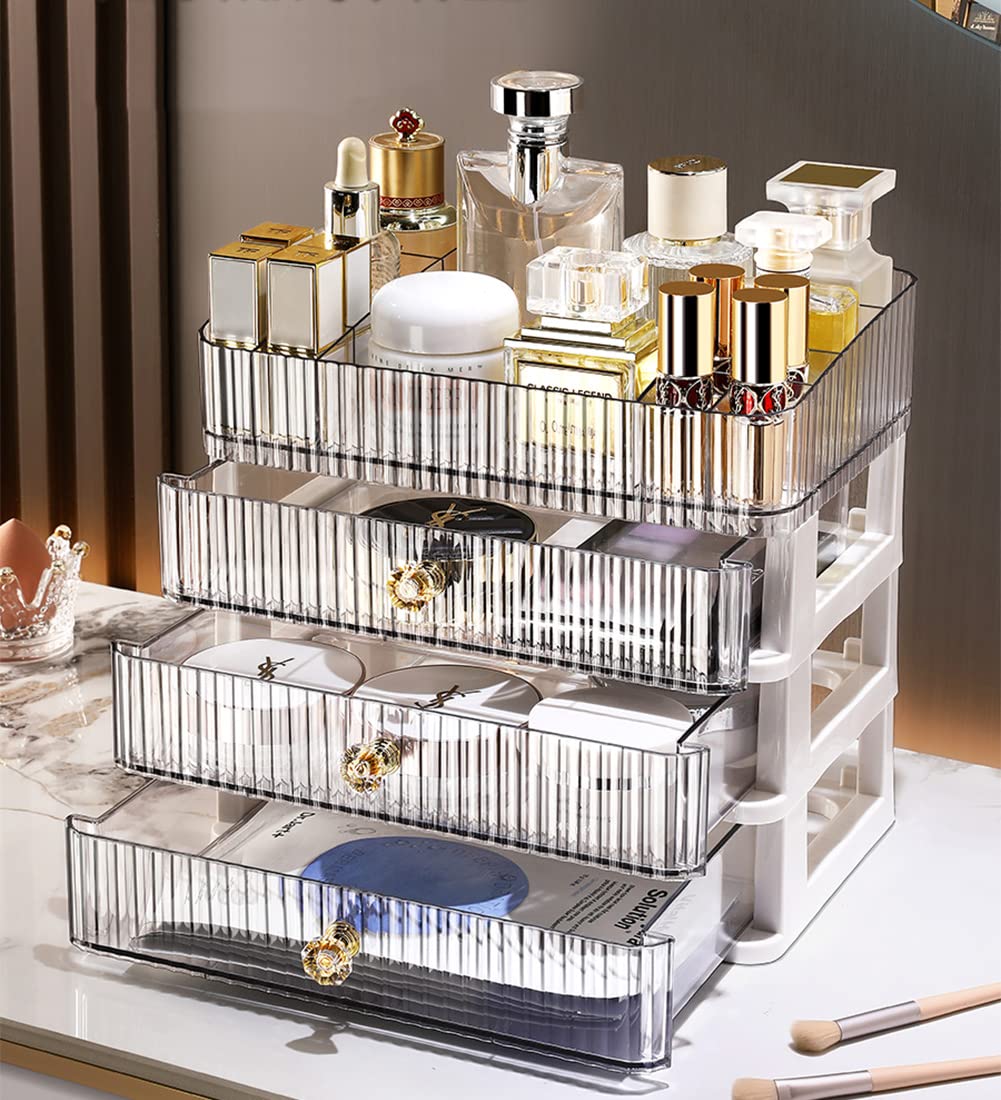 MIUOPUR makeup organizer, three drawers, stores palettes and tools while saving counter space