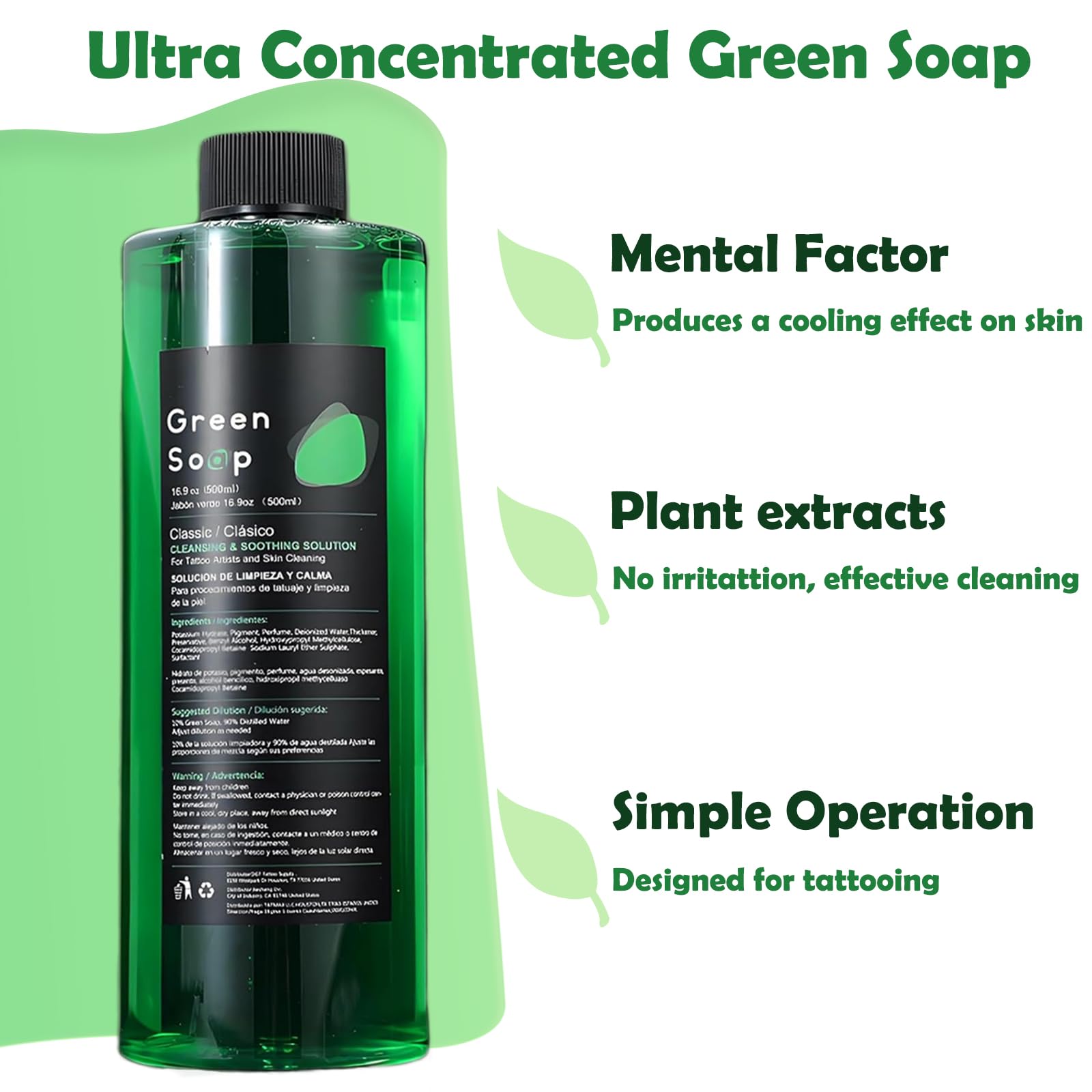 Miuxia Jabon Verde para tatuajes, mezcla fácil con agua destilada para espuma rica.