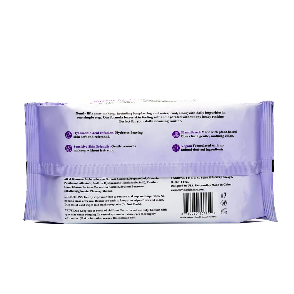 Toallitas de mivida para maquillaje resistente al agua, remoción sin fricción.