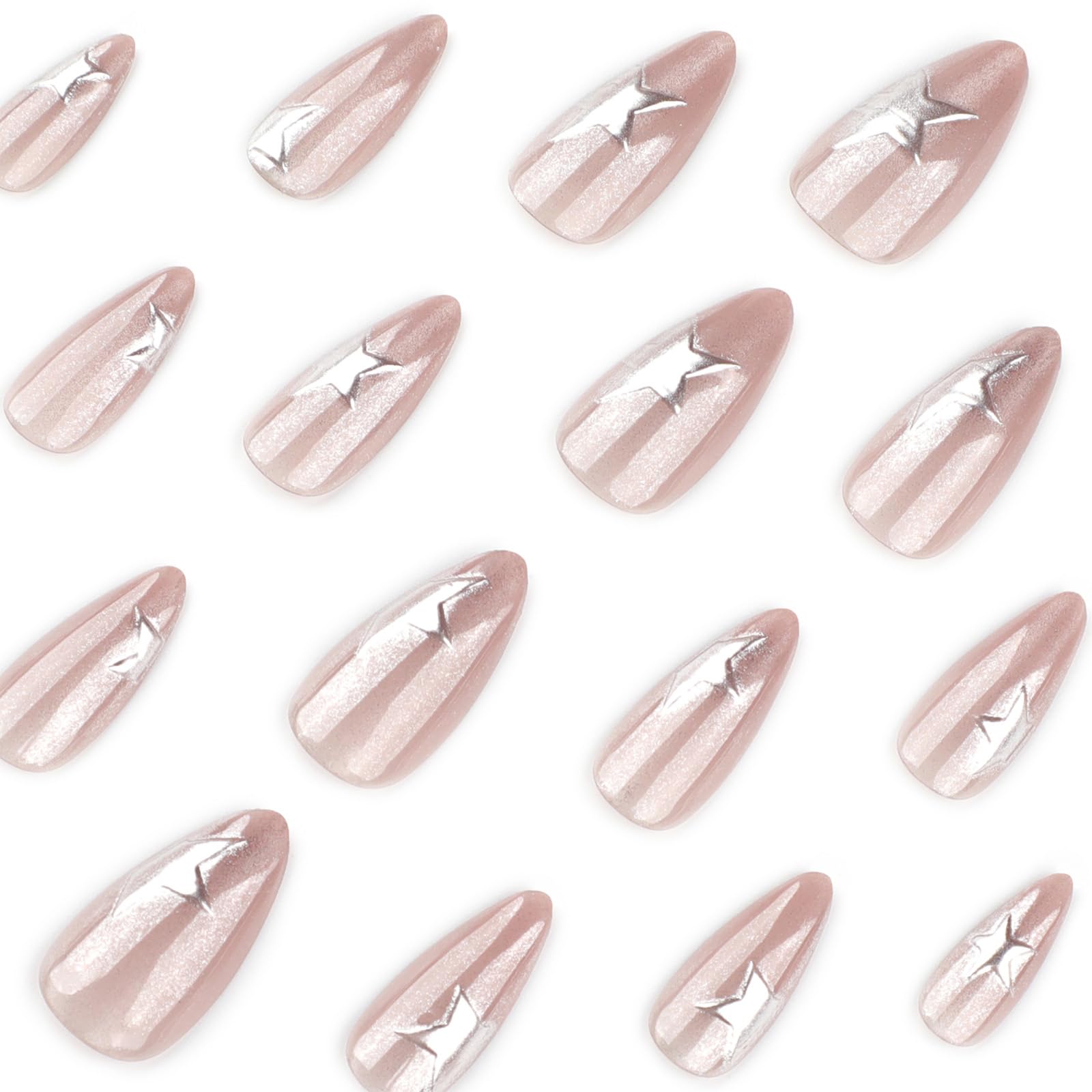 Mivota: diseño 3D de estrellas plateadas para un look glamoroso.