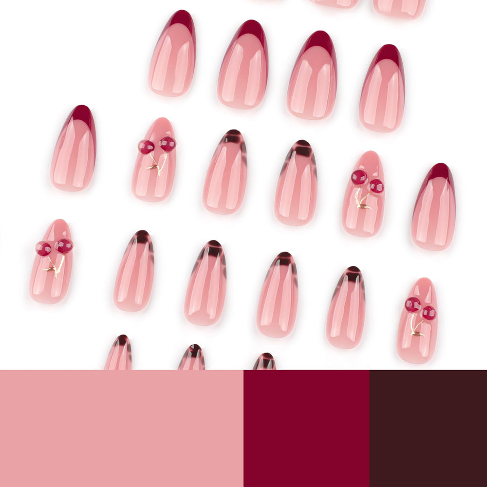 Mivota almond nails feature a glossy nude base for natural elegance