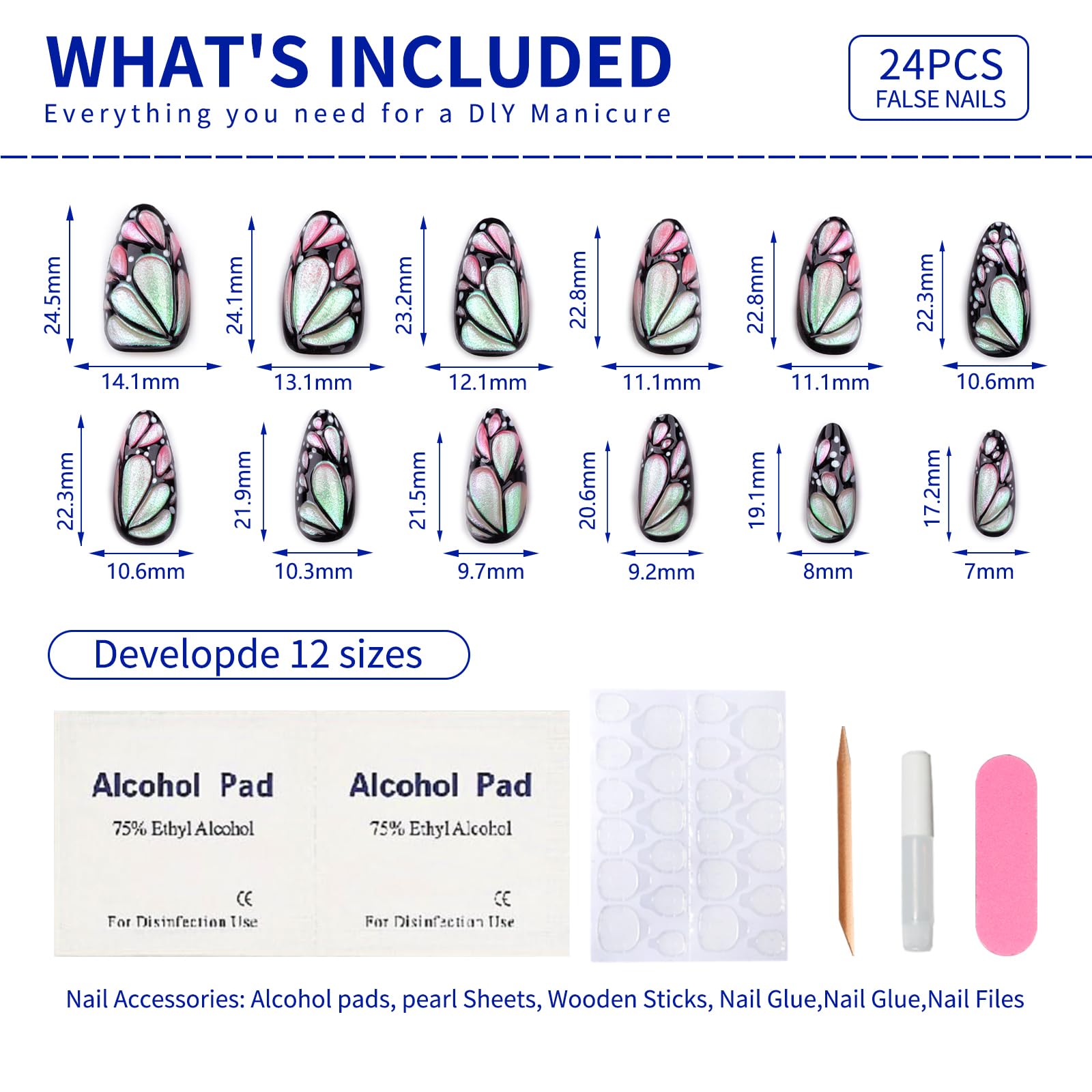 Mivota butterfly wing press-on nails almond shape for quick stylish manicure