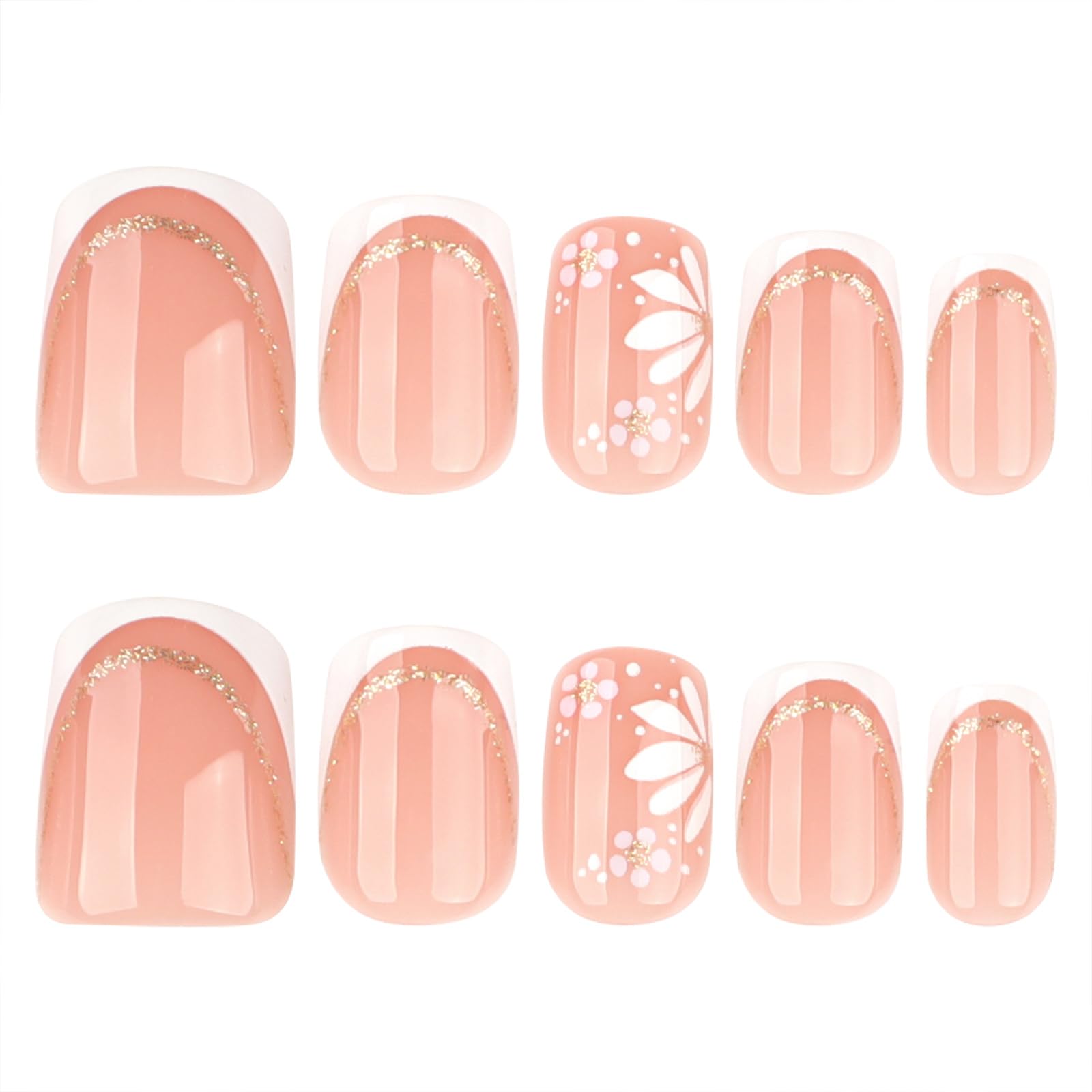Uñas Mivota con diseño floral blanco y punta francesa, look fresco