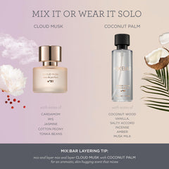 MIX:BAR Coconut Wood notes close-up emphasizes vanilla, salty accord and incense warmth.
