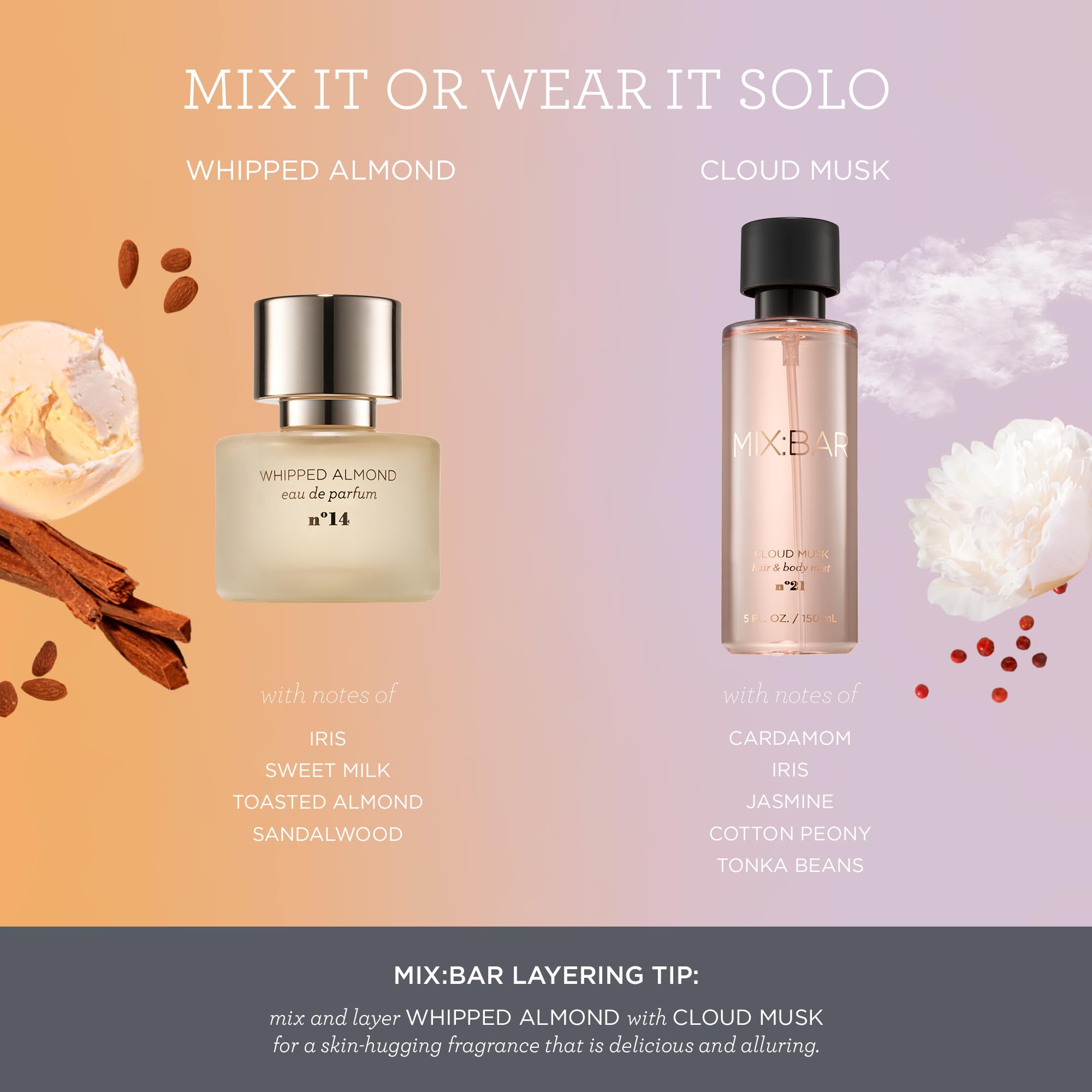 MIX:BAR Whipped Almond almond note visual evokes comforting, inviting aroma.