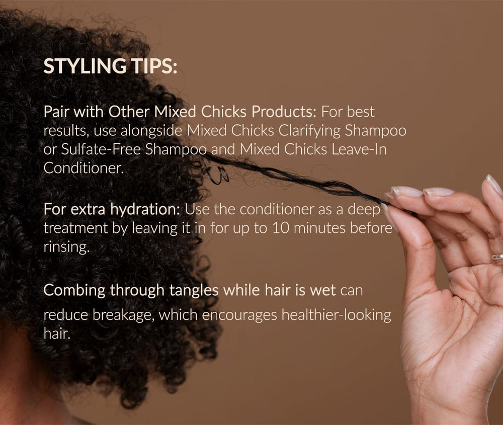 Mixed Chicks Detangling Deep Conditioner in bathroom setting for routine use.