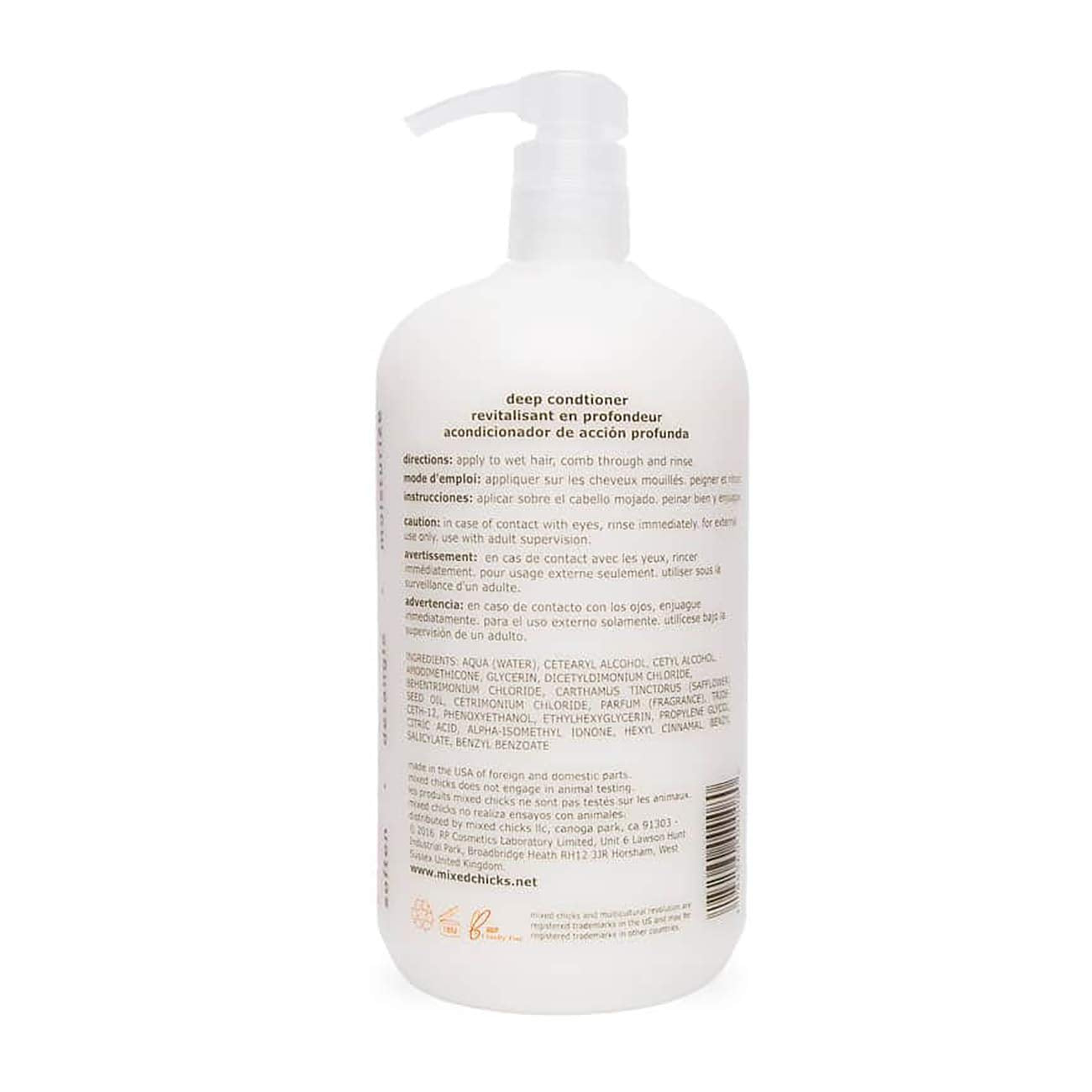 Mixed Chicks Detangling Deep Conditioner label close-up highlights safflower oil.