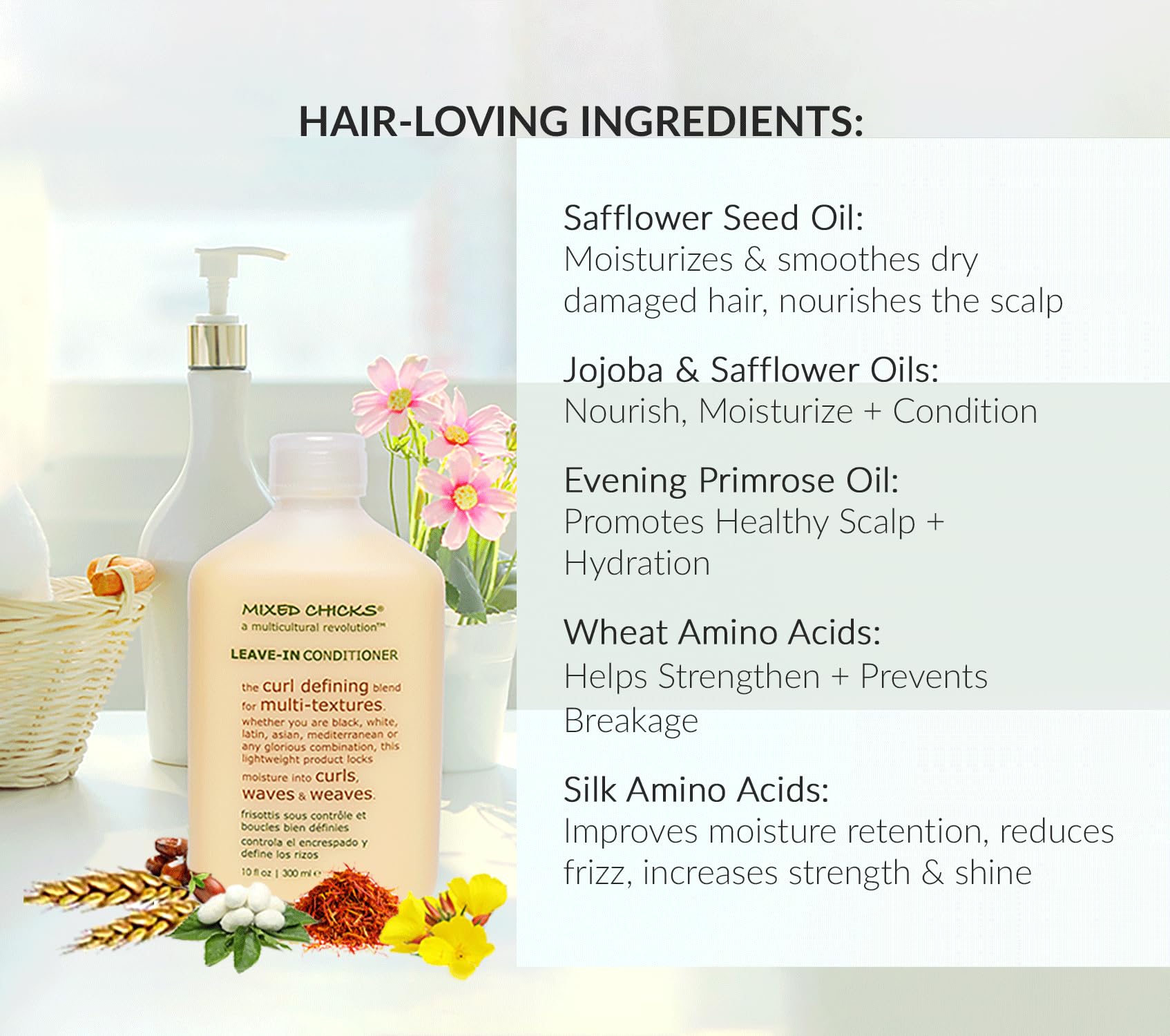 Mixed Chicks jojoba seed oil hydration improves manageability and scalp comfort.