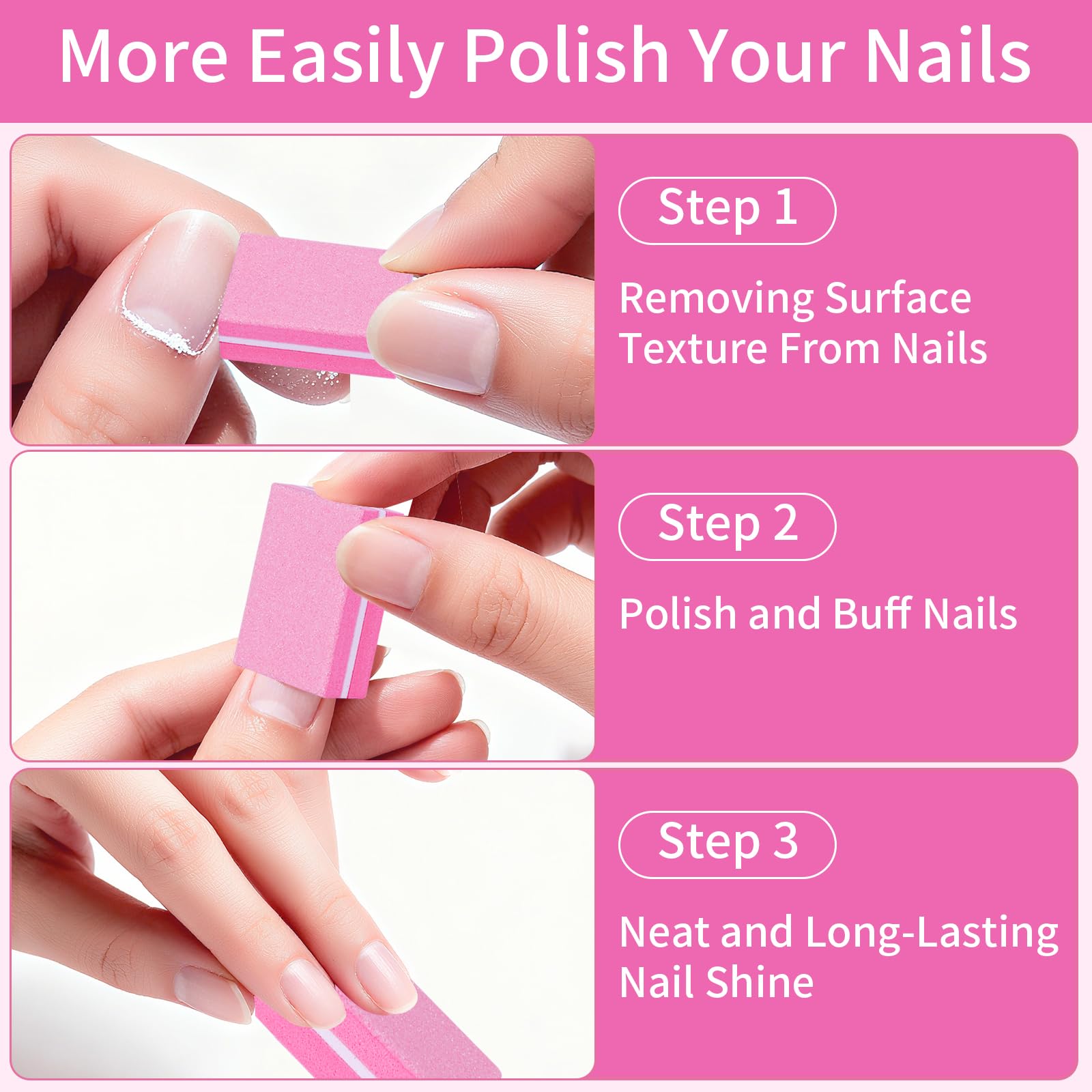 MixPeak salon-grade pink buffers glide smoothly for flawless natural or enhanced nails.