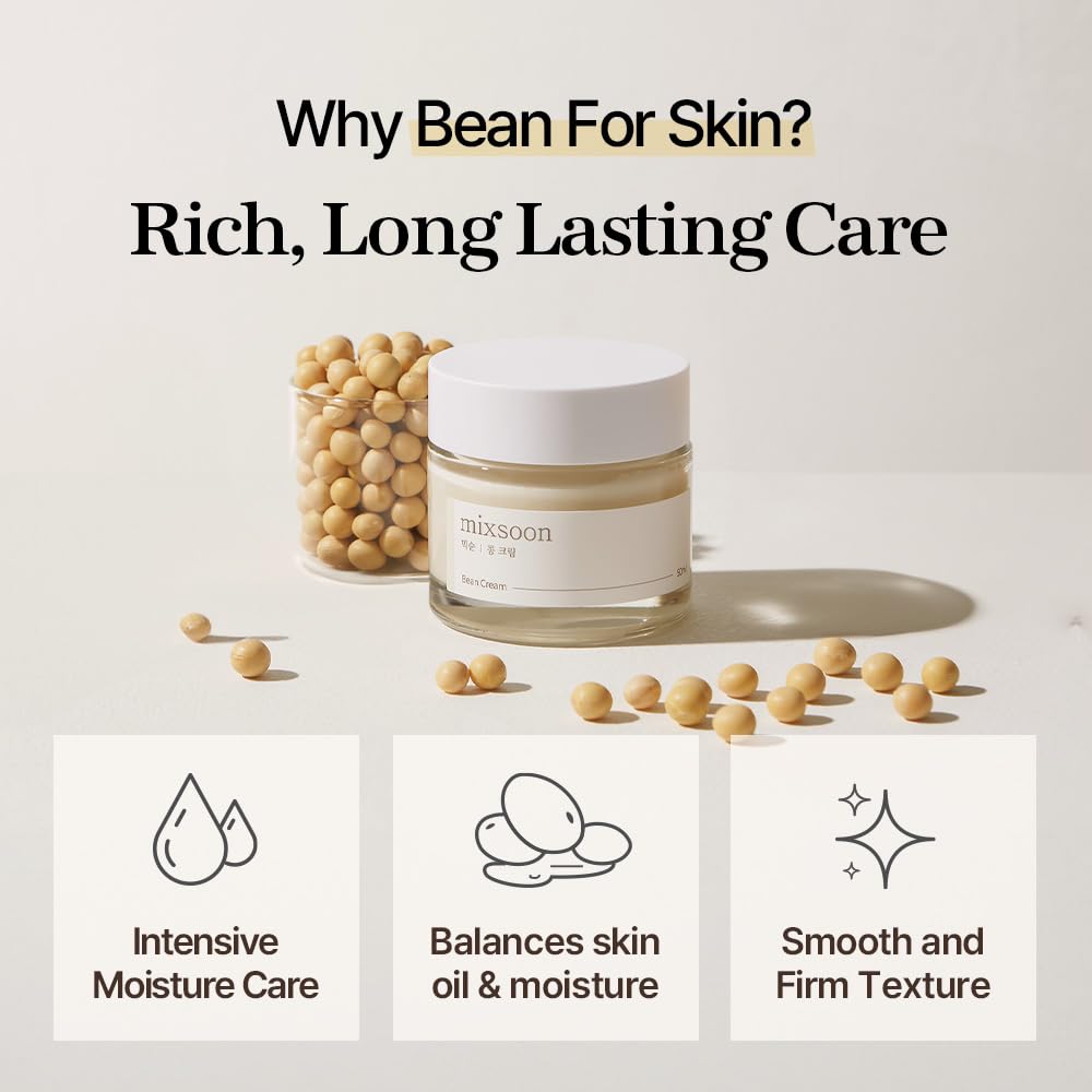 Mixsoon Bean Cream jar packaging with minimalist Korean glass design.