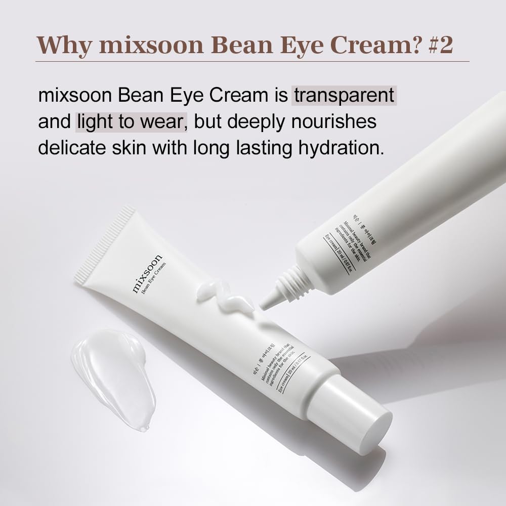Mixsoon Bean Eye Cream, aplicación diaria suave sin sensación grasa.