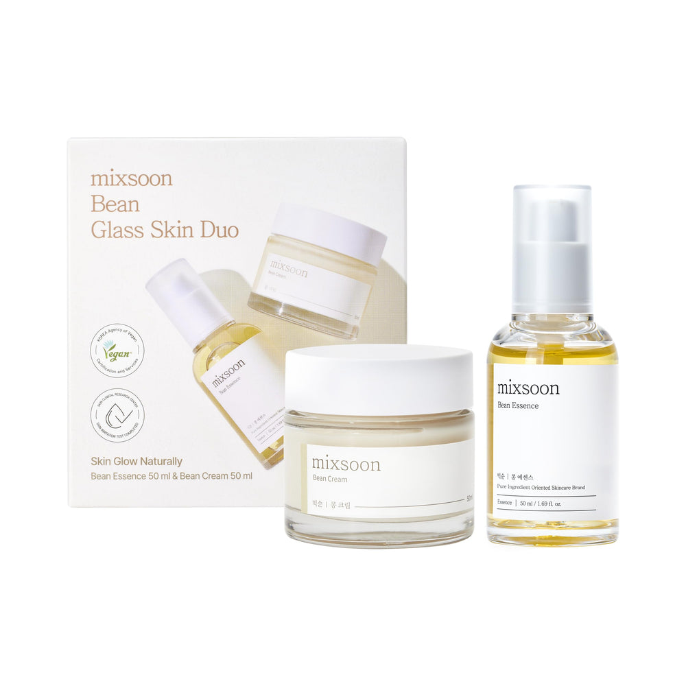 Mixsoon Bean Glass Skin Duo packaging front showing premium glow skincare for daily routine