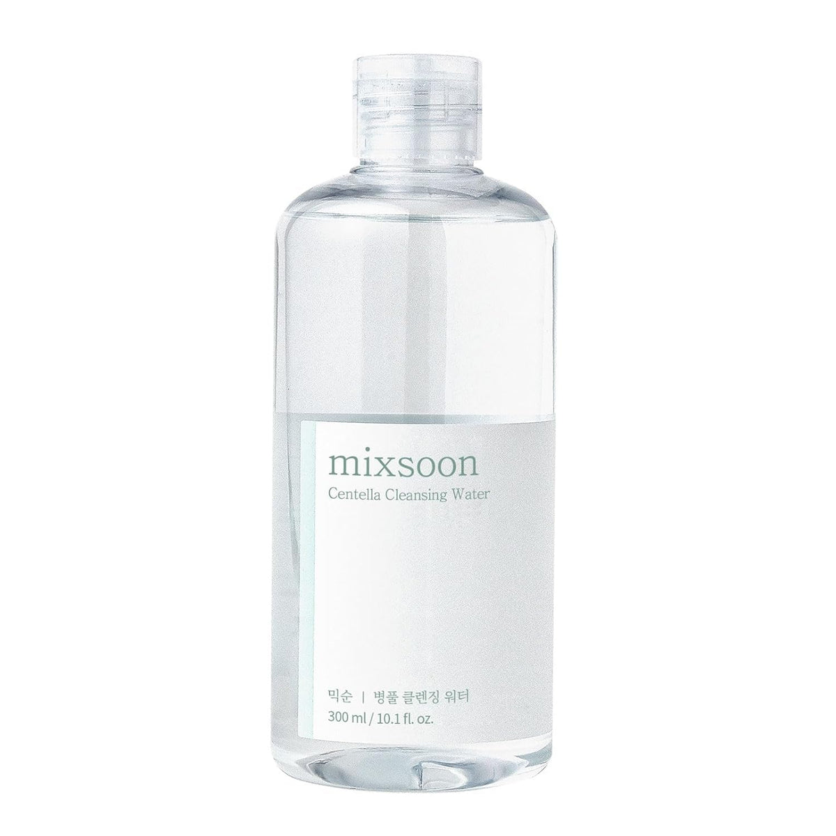 Mixsoon Centella Agua Limpiadora: botella visible para una limpieza suave sin irritación.