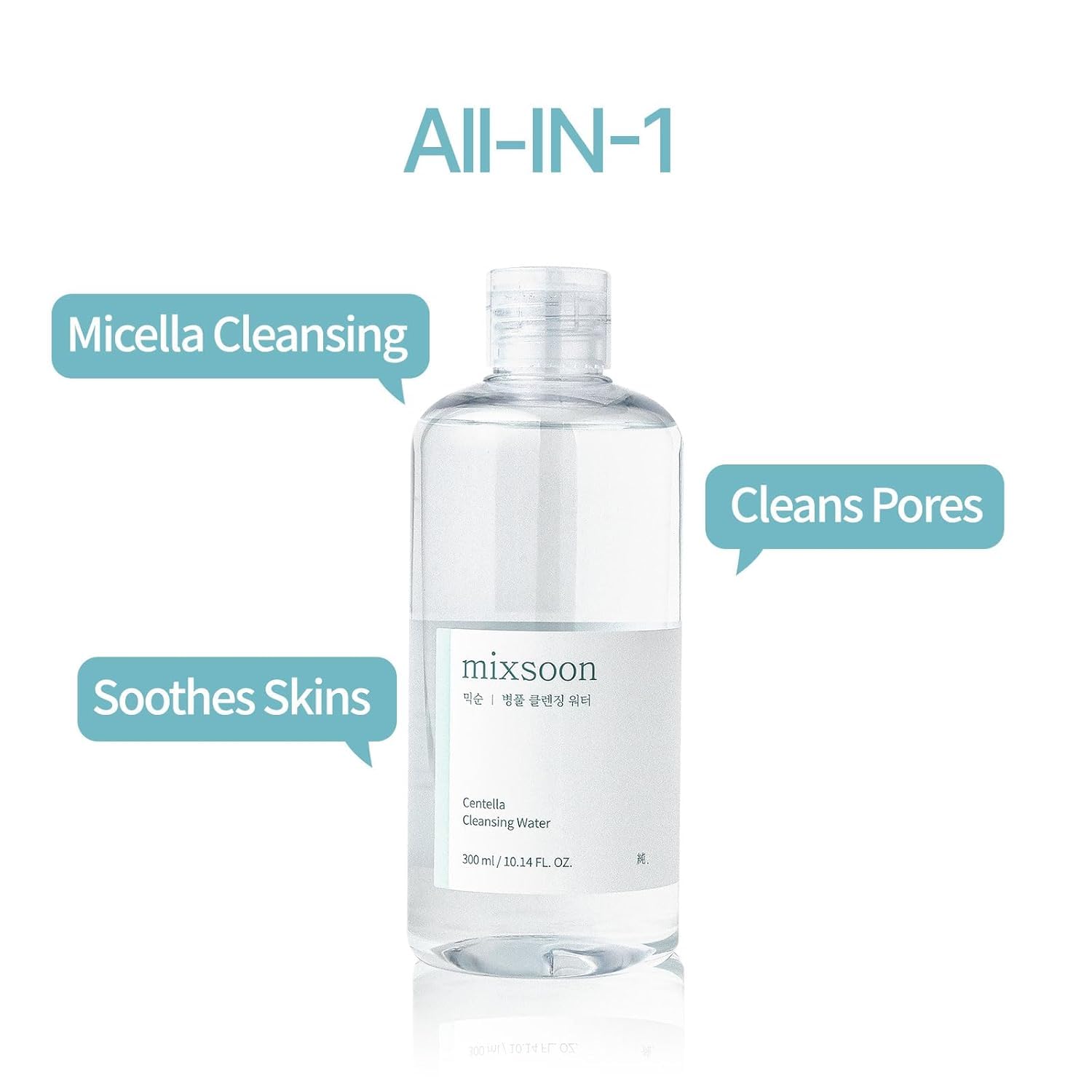 Mixsoon Centella Agua Limpiadora: frasco de 300 ml para uso diario sin irritación.
