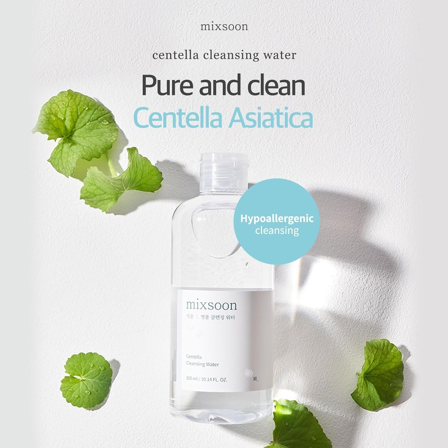 Mixsoon Centella Agua Limpiadora: textura suave para piel sensible durante la limpieza.