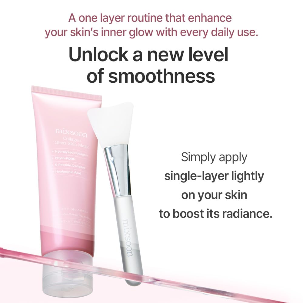 Mixsoon Collagen Glass Skin Mask, aplicación rápida y agradable para piel revitalizada.