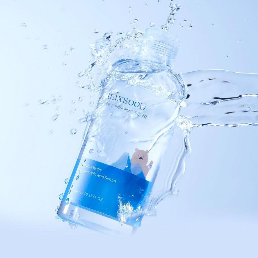 Mixsoon Glacier Water Serum pump showing controlled application for even hydration