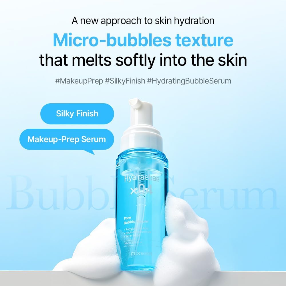 Mixsoon Hyalraebae Pore Bubble Serum, espuma ultrafina en primer plano.