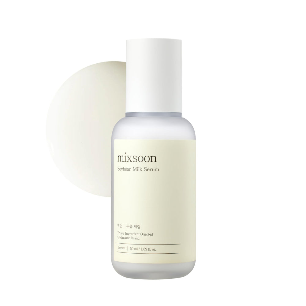 Mixsoon Serum Leche de Soja, botella vertida, hidratación suave para la piel.