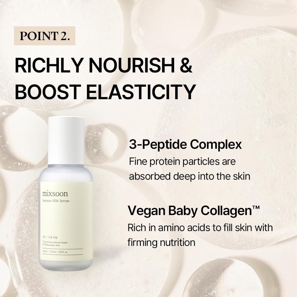Mixsoon Serum Leche de Soja, colágeno similar al humano para una piel más firme.