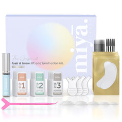 MIYA LASH 2 in 1 kit box shows complete lash lift and brow lamination for professional results.