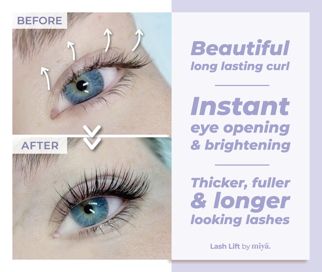 MIYA LASH silicone shields provide gentle lift during treatment.