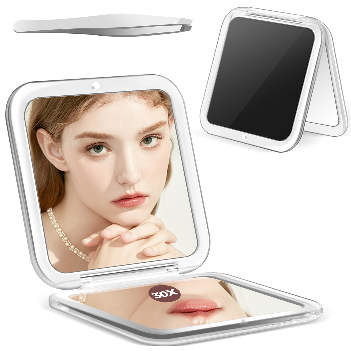 MIYADIVA compact mirror with 30X magnification for precise detail checks on the go