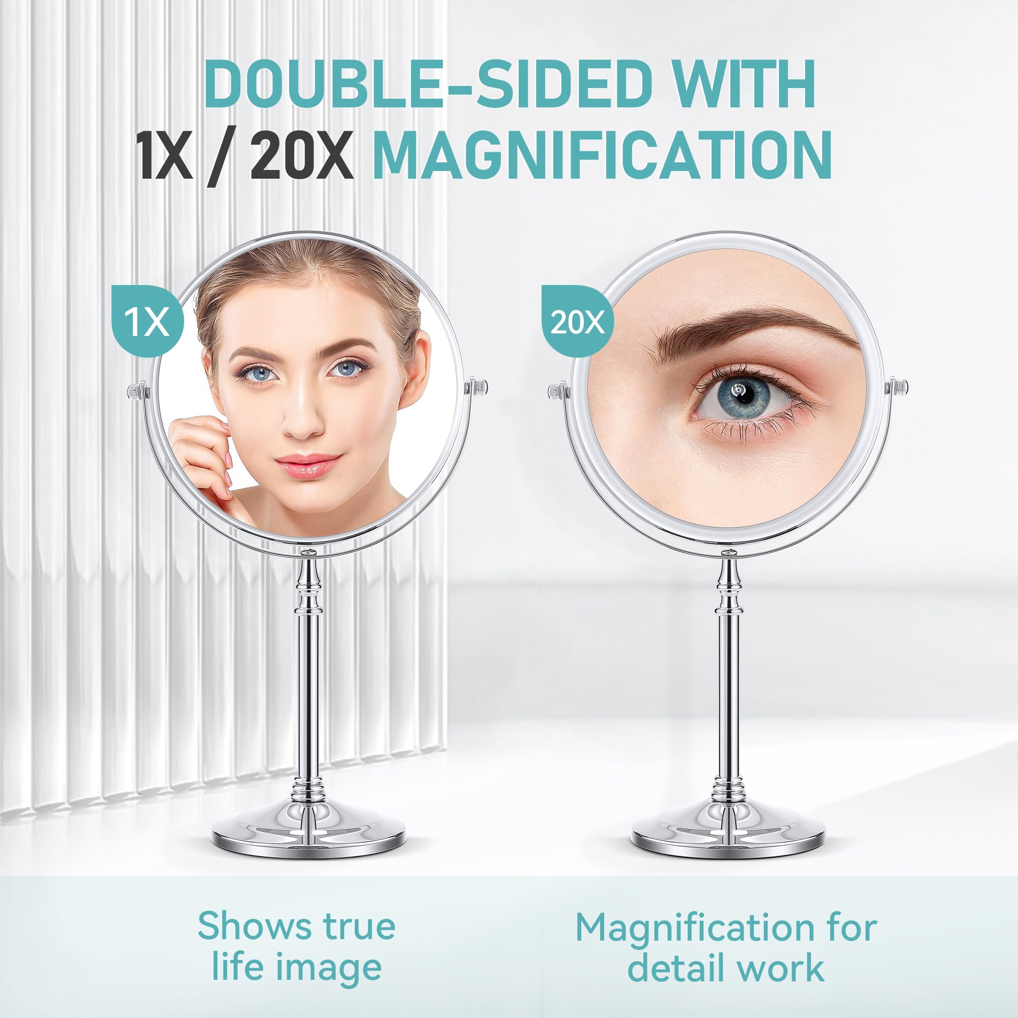 MIYADIVA double-sided mirror 1x and 20x for versatile viewing angles.