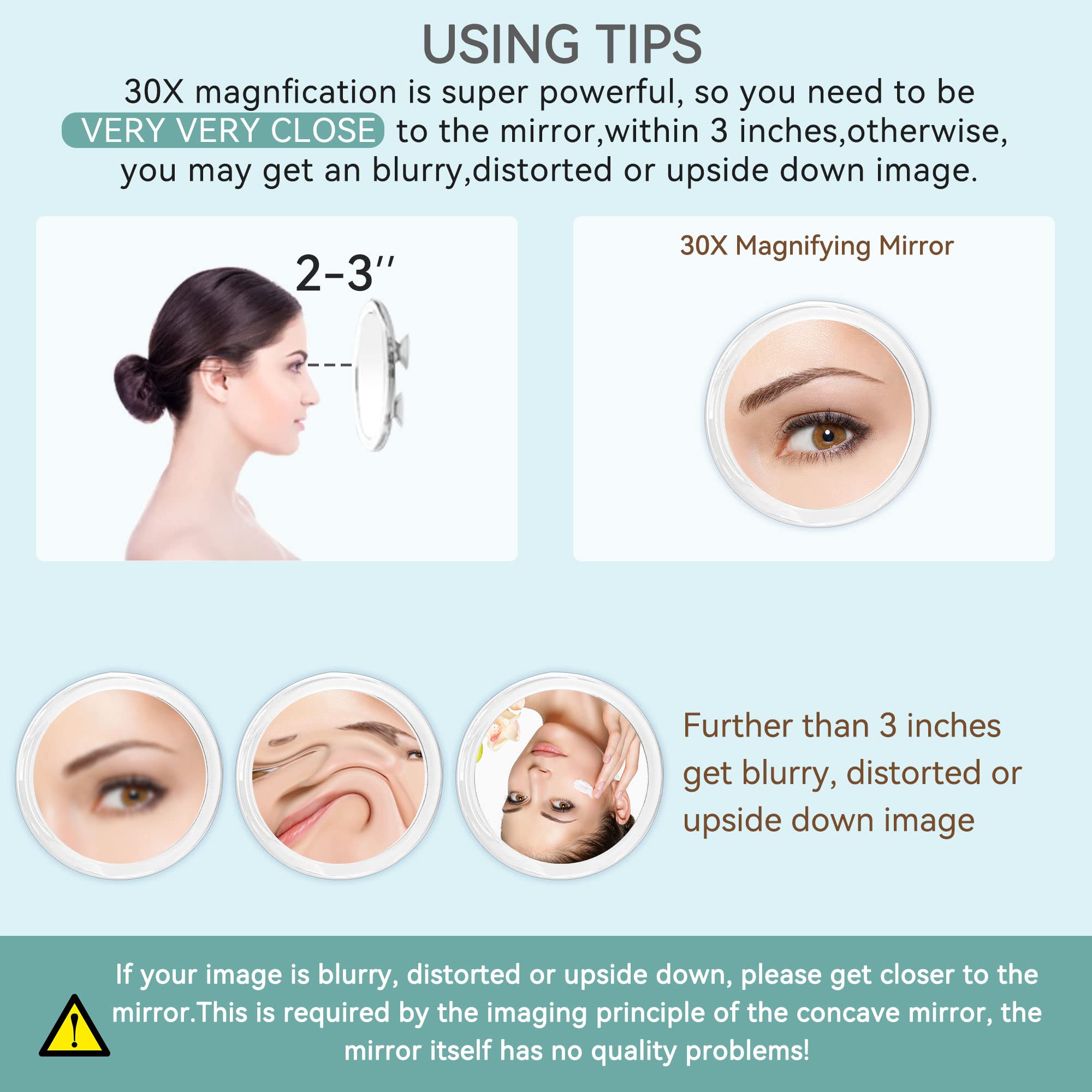 Clear reflection supports precise eyebrow plucking and makeup detailing.
