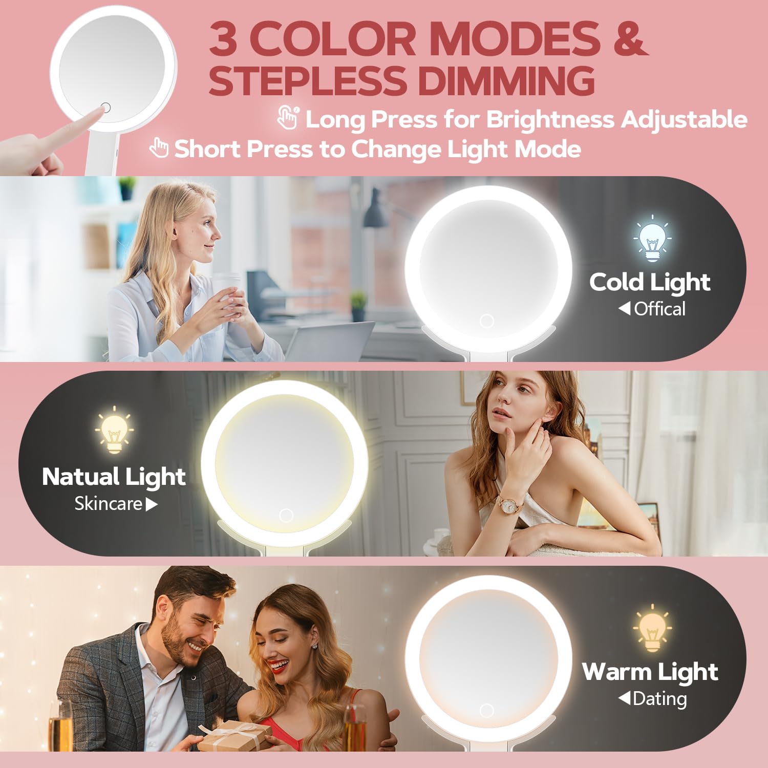 MIYADIVA wall-hung and tabletop mirror showing versatile placement options