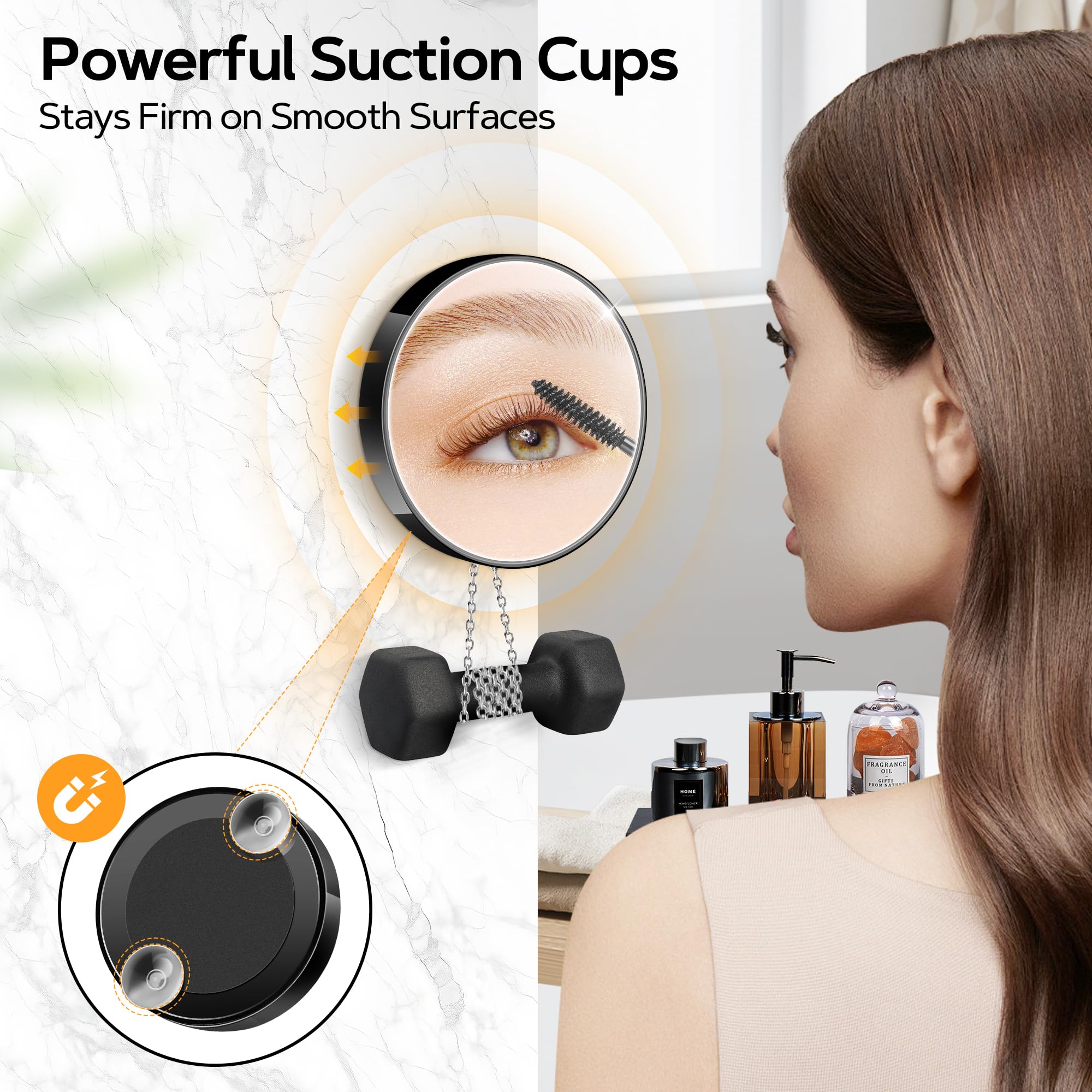 MIYADIVA suction cups secure to smooth surfaces for hands-free use.